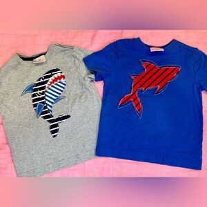 LOT of 2 Kids T Shirts Hanna Andersson shark applique Boys 90 (2t-3T)Short Slv